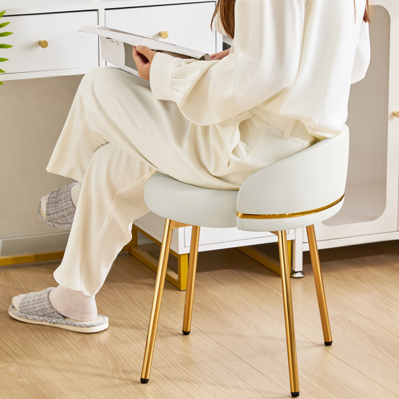 Vanity Chair with Low Back Accent Stool Makeup Chair for Bedroom Bathroom and Living Room, White