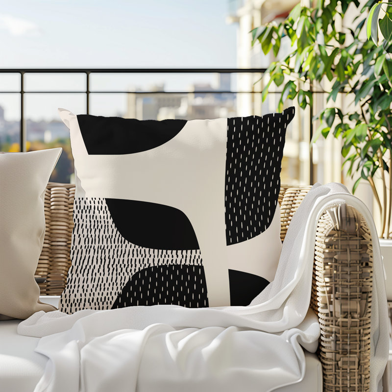 Coussin carré intérieur / extérieur pia, H 19 po x l 19 po, Off-White/Black