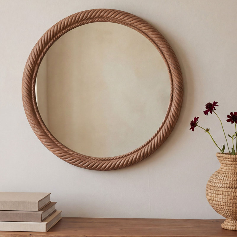 Delphine Round Solid Wood Wall Mirror, Large