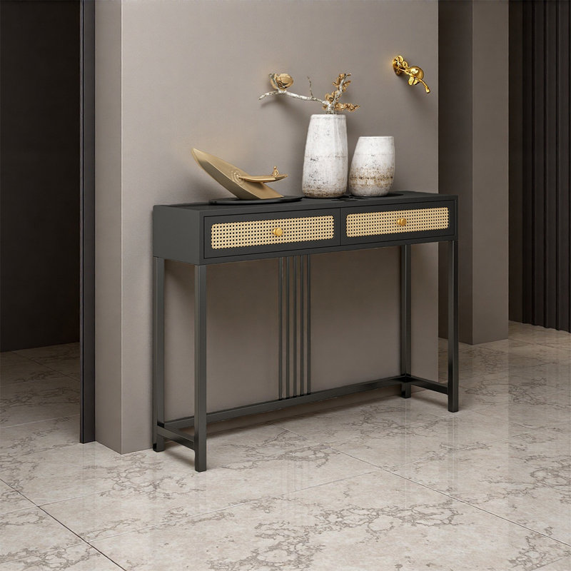 Modern Entryway Console Table, Black, 33.46" H x 31.5" W x 11.81" D, Black