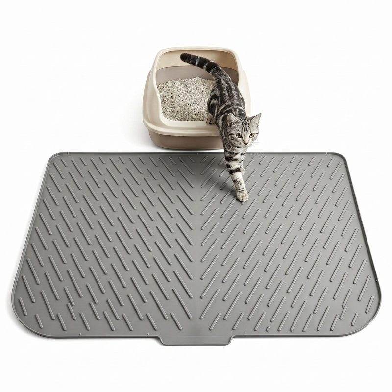 Tapis de litière extra large 90 x 68 cm, en silicone imperméable, pour plusieurs chats, gris, Gris