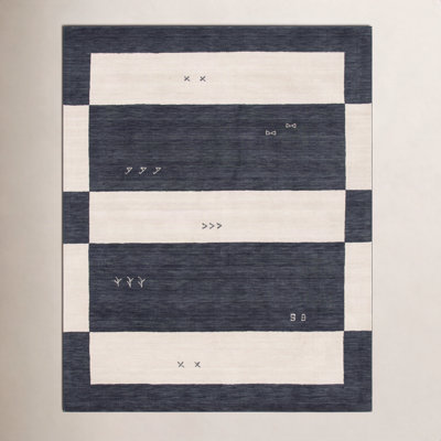 Santiago Cream Black Handmade Wool Geometric Rug