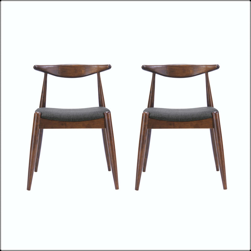 Chaise de salle à manger rétro en bois d'hévéa avec dossier ergonomique - naturel + gris, ensemble de 2, Grey, Natural