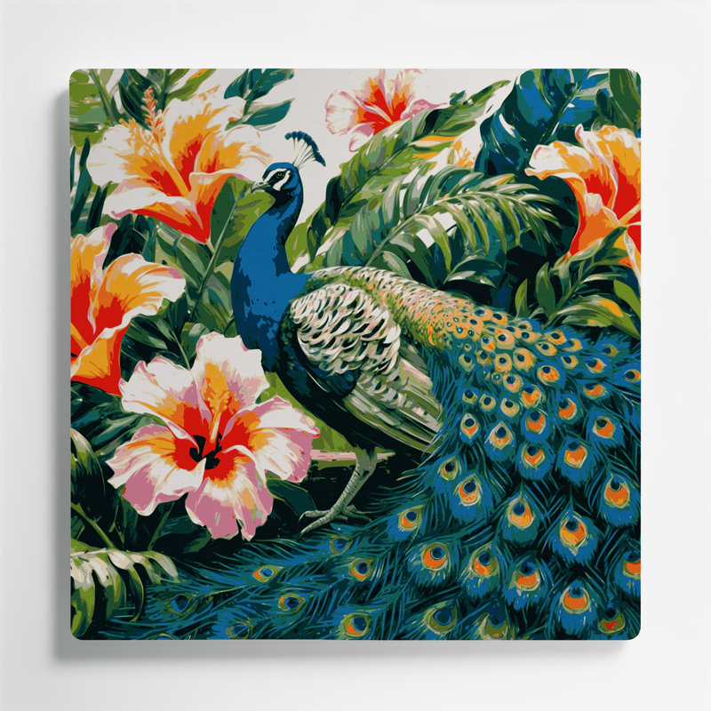 Hawaiian Peacocks, art mural vert en métal, H 8 po x l 8 po