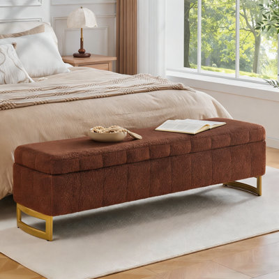 63" Storage Bench for Bedroom End of Bed, King Size Bed Bench with Removable Armrest Pillows