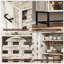 Buffet Vintage Farmhouse avec portes en treillis arquées, tiroir et tablettes ouvertes pour un rangement spacieux et un charme rustique
