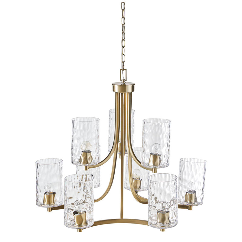 Lustre rond à niveaux 9 lumières avec abat-jour en verre texturé