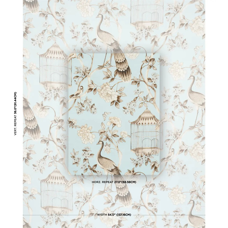 Oiseaux Et Fleurs Fabric, Mineral
