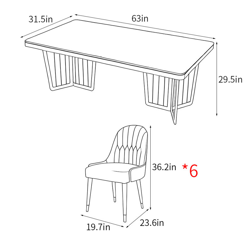 Ensembles de table à manger rectangulaires modernes et luxueux., Noir, noir, noir, noir, Orange