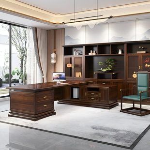 78.74"New Chinese-style brown solid wood executive desk
