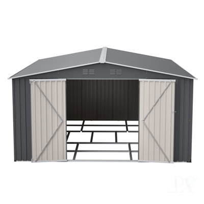 12×14 ft Outdoor Metal Storage Shed, Large Garden Tool Shed with Lockable Double Doors, Waterproof Yard Building, Patio