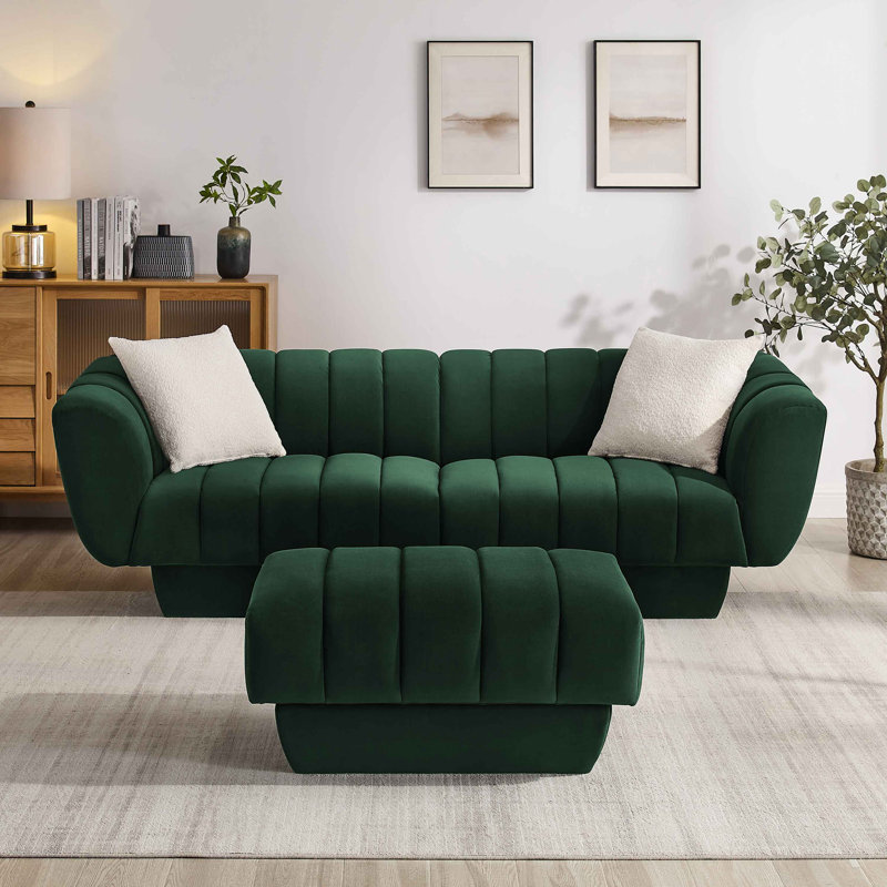 MINIMORE Modern Style 88.2''W Charlotte 3Seater Chesterfield Sofa with Ottoman, Green Velvet