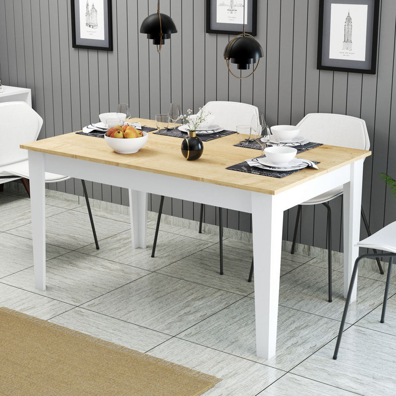 Table de salle à manger, Blanc / Chêne