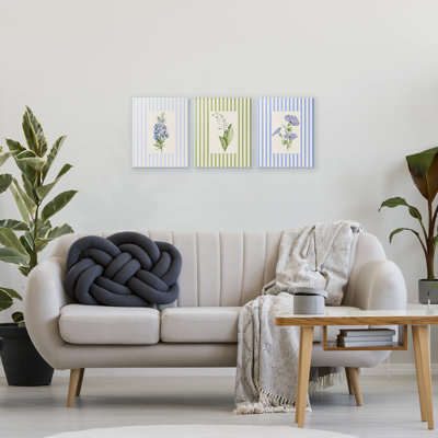 Ensemble de 3 toiles Soft Stripe Cottage Blooms, design par Lisa Wehmeyer