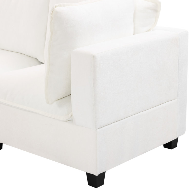U-shaped Modular With Movable & Functional Coffee Table, White - Hidden Charging Component, Comfortable Padding Space, Material Assurance 90" Sectional And Multi-purpose Concealed Interface, Padded