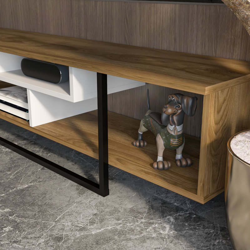 Asal 59" Wide TV stand for TVs up to 65", Oud Oak/White/Black