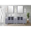 Meuble-lavabo double gris foncé de 96 po X P 18,25 po D, avec armoires latérales et plateau en céramique blanche-117984737
