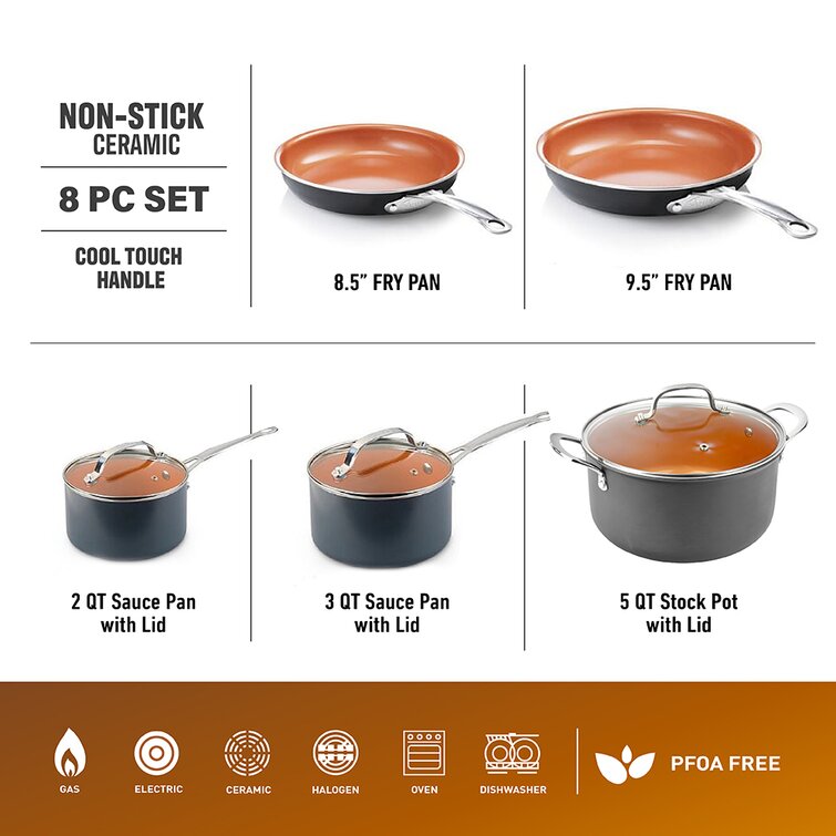 Gotham Steel Gotham Steel Hammered Copper 10 Piece Nonstick Cookware Set,  Stay Cool Handles, Oven & Dishwasher Safe, Wayfair