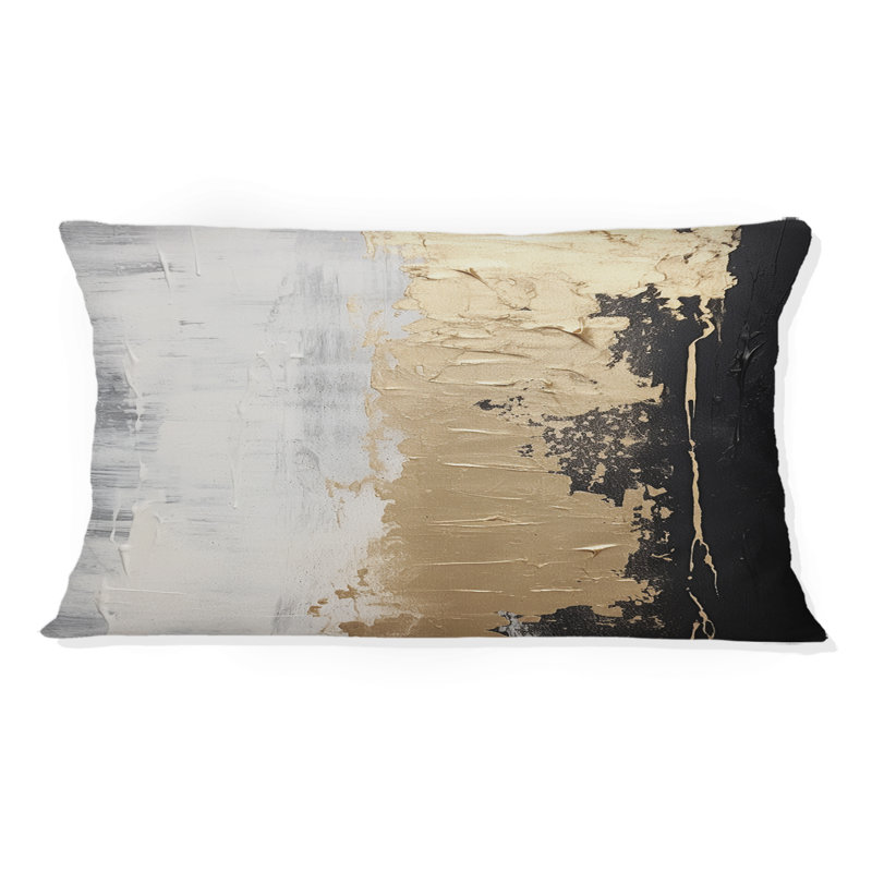 Essential Nature Of Alchemy Abstract Gold Black II - Abstract Painting Printed Throw Pillow