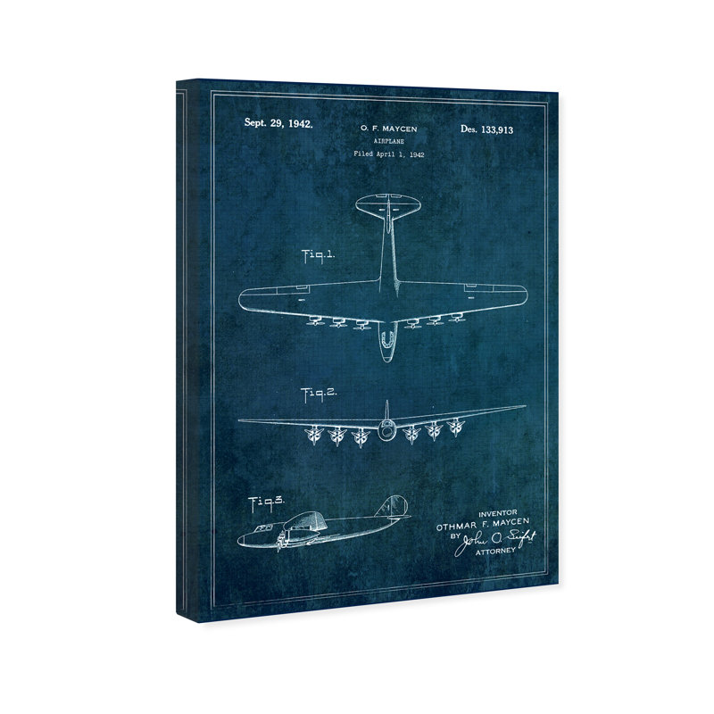 Avion 1942 par Oliver Gal - reproduction de dessin sur papier, H 24 po x l 16 po x P 0,75 po, Toile tendue
