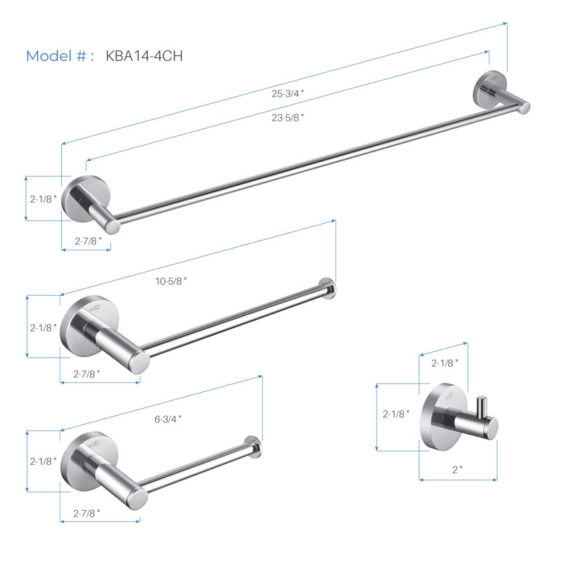 Ensemble de quincaillerie de salle de bain circulaire 5 pièces, Chrome