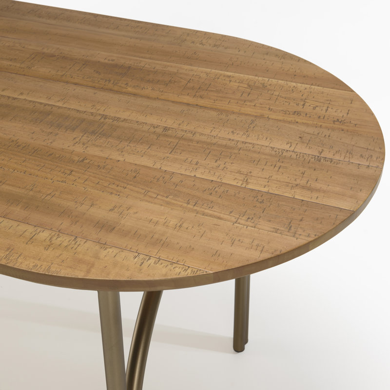 Arpita Oval Solid Wood Top Metal Base Dining Table, 76.5 x 160 x 80cm