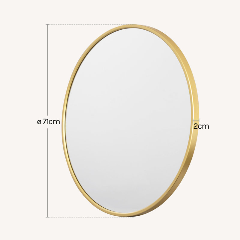 Round Wall Mirror, 71Cm Bathroom Mirror Wall Mounted High Definition, Golden Metal Frame, Mdf Back Panel, For Living Room Bedroom Hallway