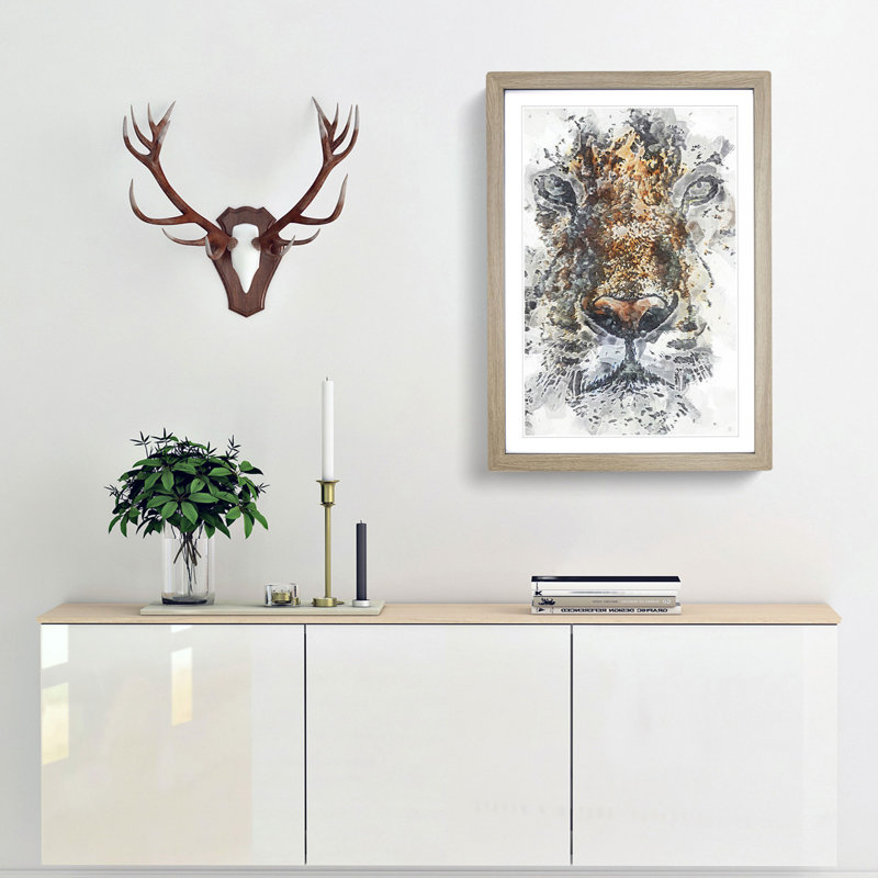 Stare of the Tiger in Abstract - Picture Frame Painting Print, 36cm H x 27cm W x 2cm D, Oak Framed