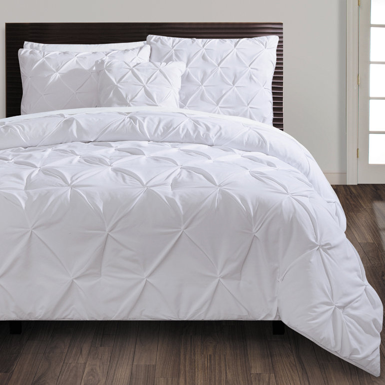 Carmen 3-Piece Pintuck Comforter Set, Queen Comforter + 2 Shams + 1 Throw Pillow, White