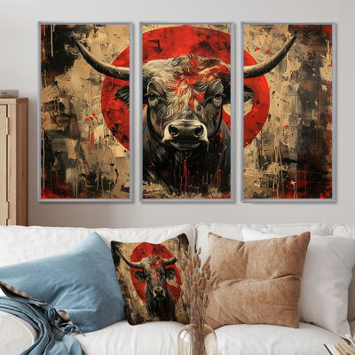 Taureau rouge «Astrology Bulls Courage» - ensemble d'art mural bovins