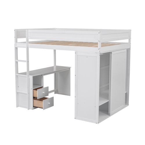 Harriet Bee Gladina Kids Loft Bed with Built-in Desk and Closet ...