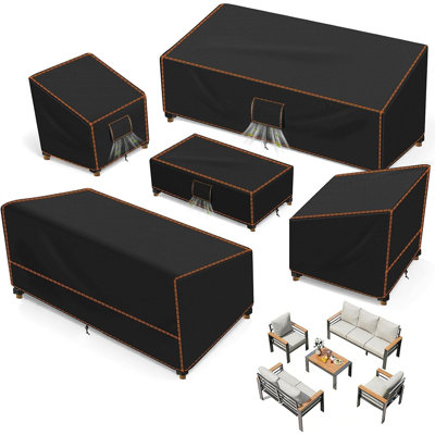 5-Piece 420D Waterproof Patio Furniture Cover Set UV Resistant Outdoor Sofa Chair And Table Covers