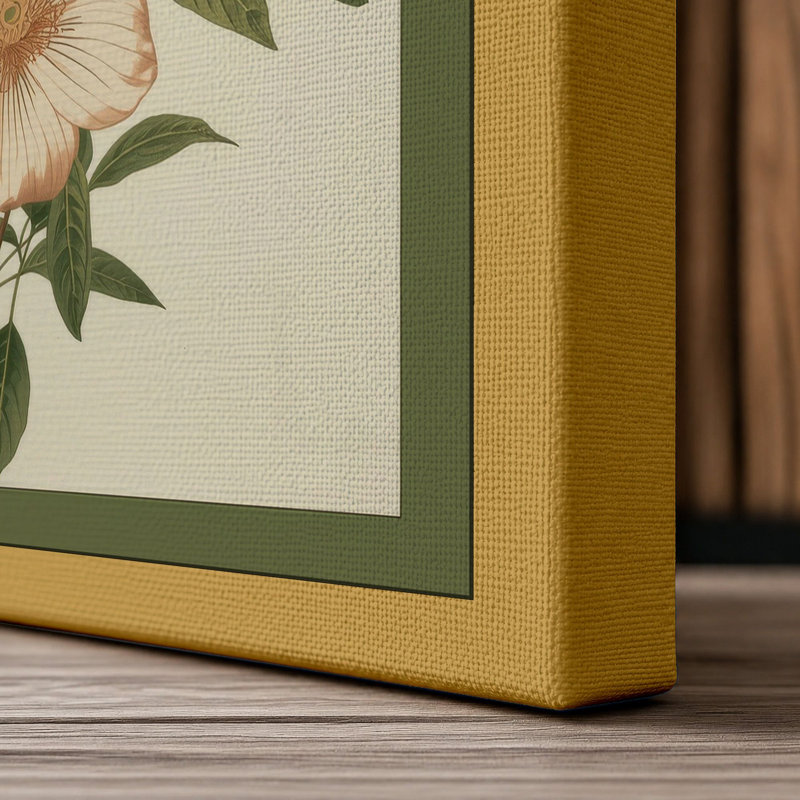 Three Blooms Study Botanical - Wrapped Canvas, 30x20 - 76.2 x 50.8 cm, Ochre Border