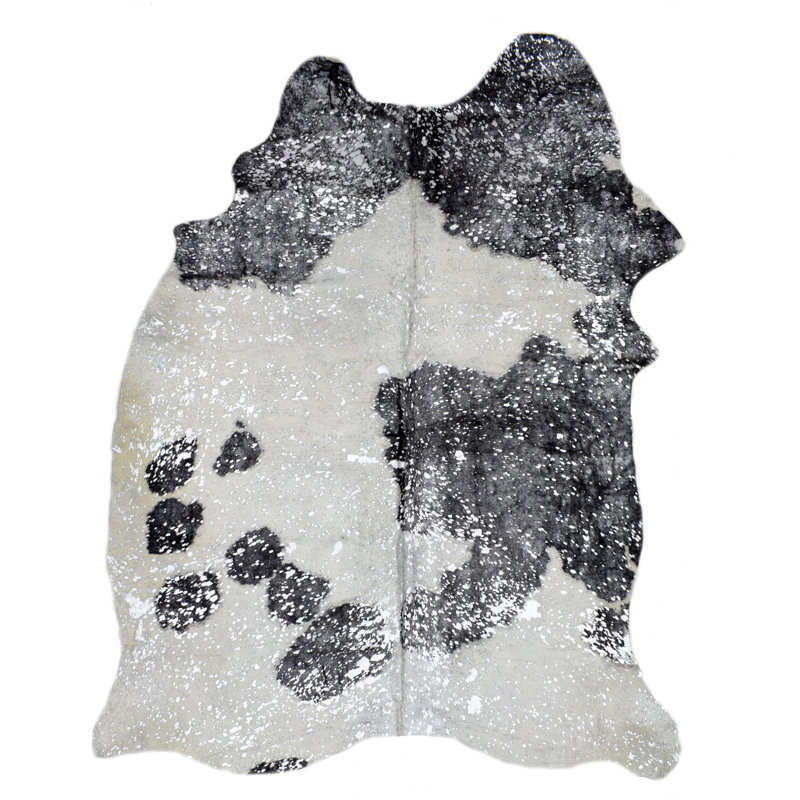 Designer Cowhide Abstract Area Rug in Silver