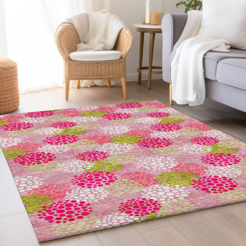 Premium Machine Washable Prisco Pink Rug, Rectangle 10' x 14'