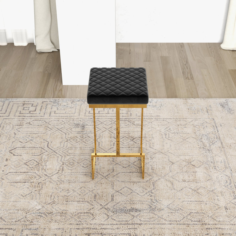 Eicholtz Upholstered Counter Stool with Metal Frame, Bar Stool (29.5" Seat Height), Black Velvet