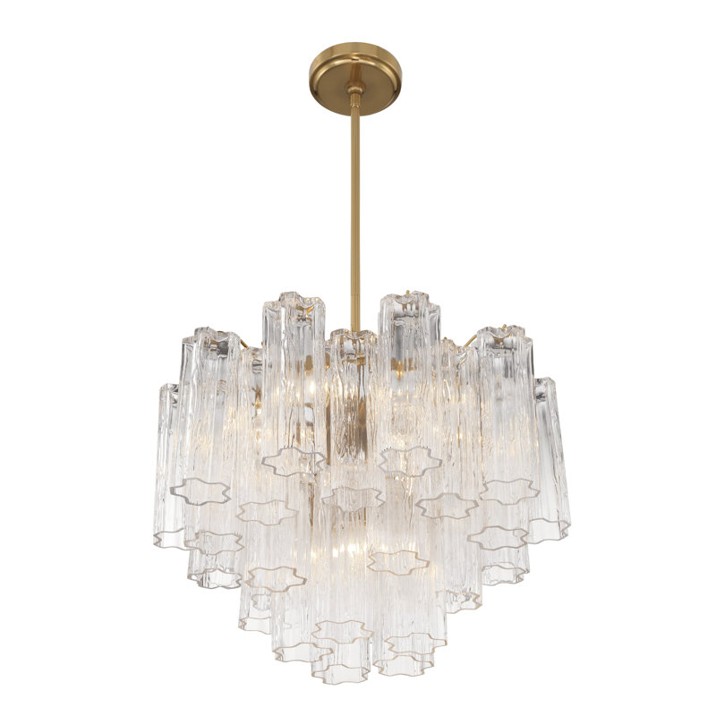 Lustre à niveaux Arras, Laiton vieilli, Transparent, H 14 po x l 19,75 po x P 19,75 po