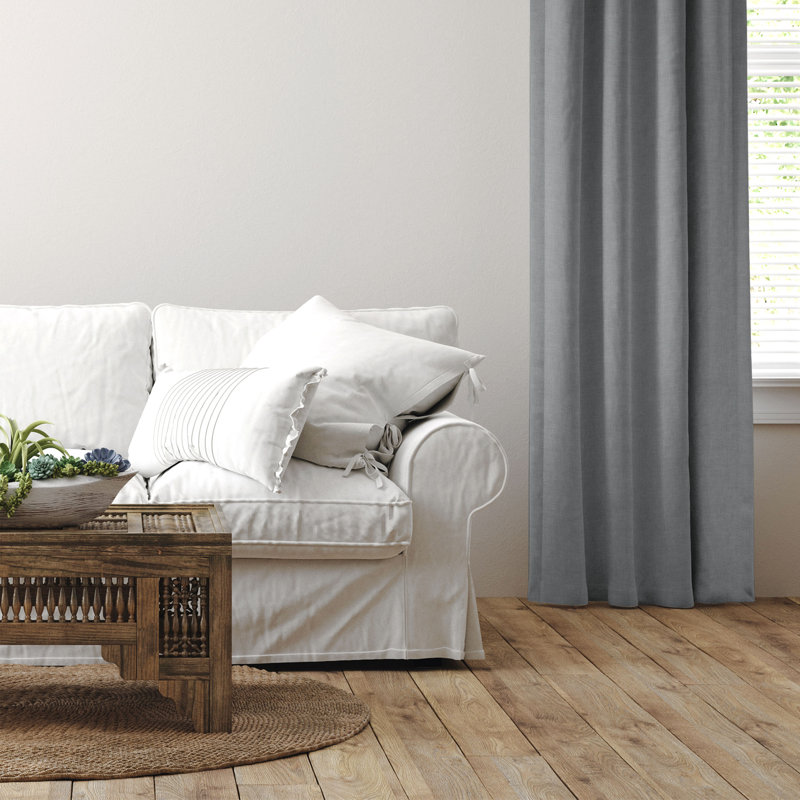 Shay Solid Gray Cotton Rod Pocket Drapery Panel Set of 2, 50" W x 72" L