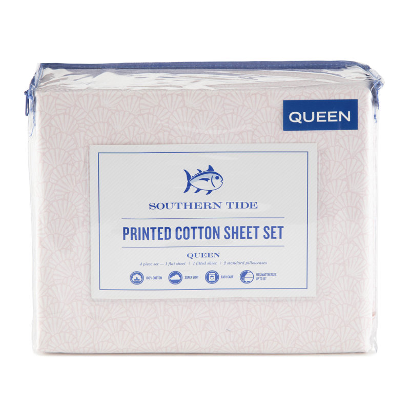 Southern Tide Calico Scallop Sheet Set, Queen Sheet Set with Fitted Sheet, 2 Pillowcase
