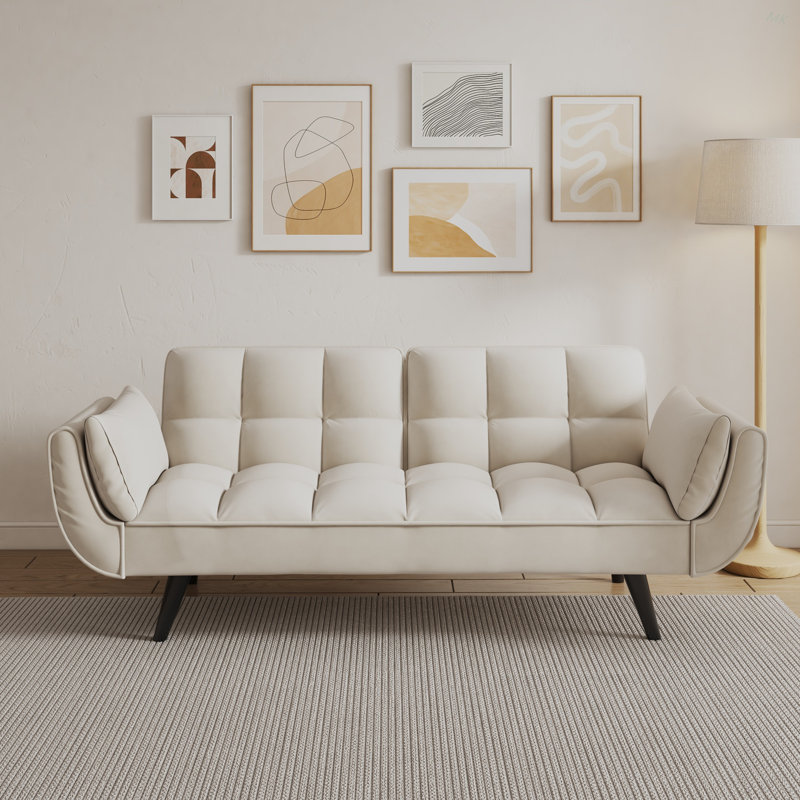 74 pouces canapé beige doux deux accoudoirs coussin décoratif confortable