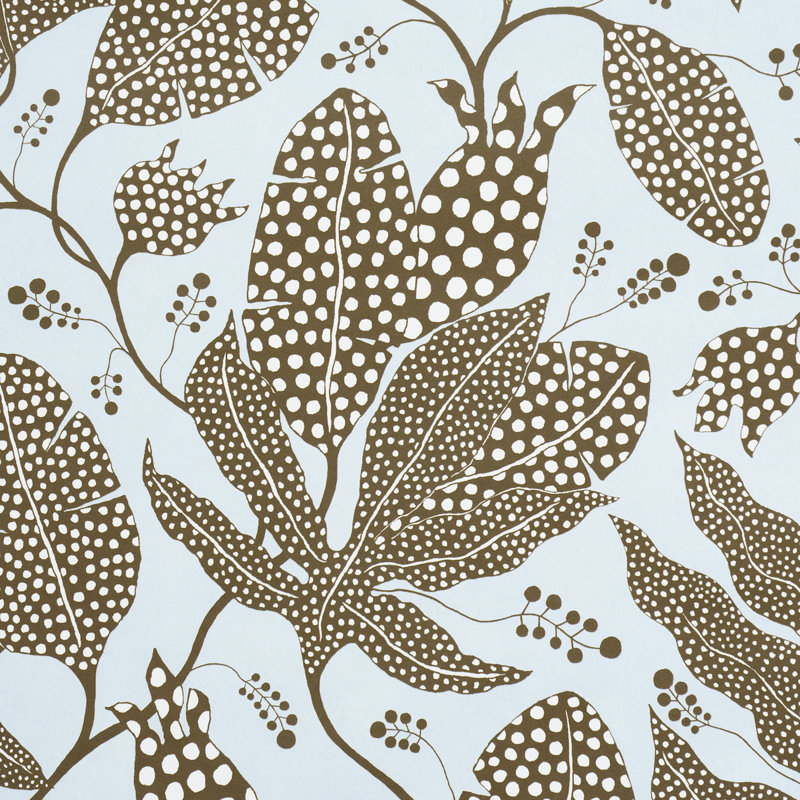 Schumacher x Marian Mcevoy Polka Dot Jungle Wallpaper, Brown & Sky