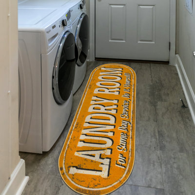 Non-Slip Rubberback Oval Laundry Room Runner Rug, Yellow