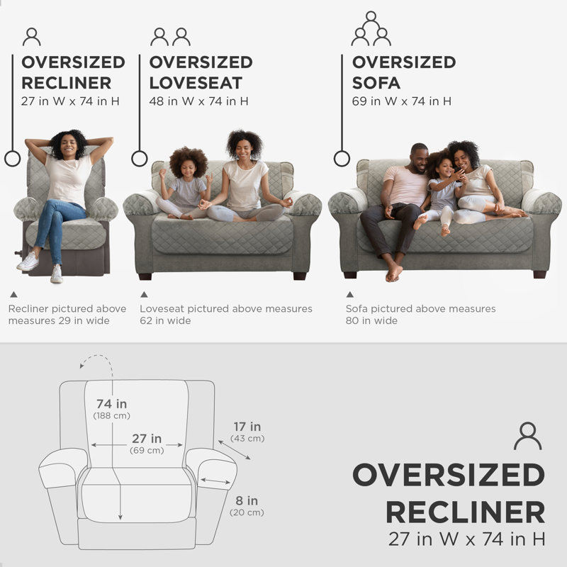 Polyester Box Cushion Recliner Slipcover, Gray Polyester