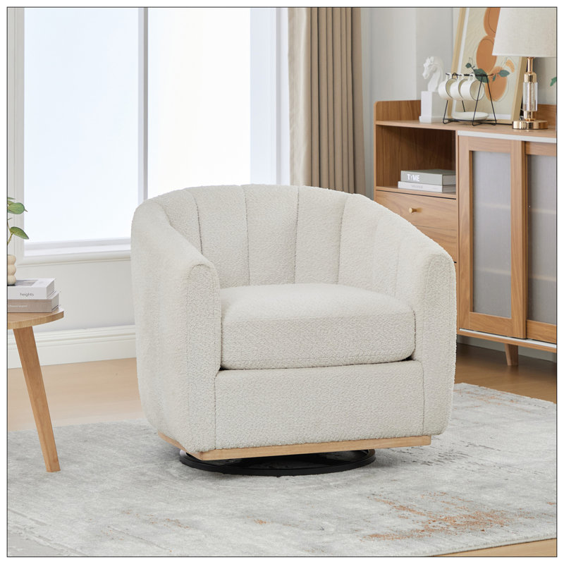 Fauteuil pivotant en chenille de 32,28 po de largeur - base en métal - ivoire, Ivoire ivoire