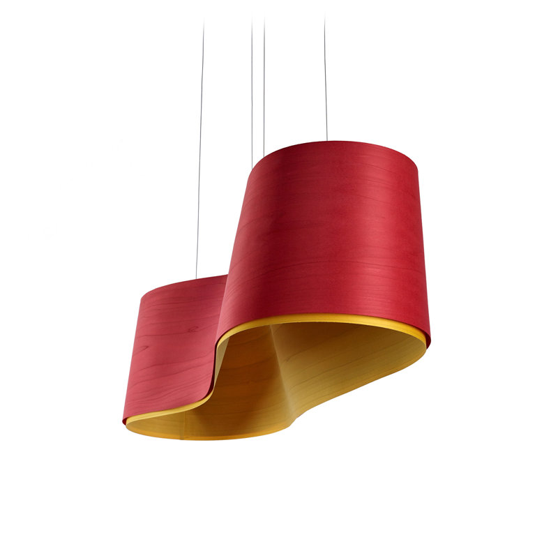 New Wave Suspension Light - DIM0-10V LED - Brushed Nickel Finish - Red and Yellow Shade, Red, 2700K