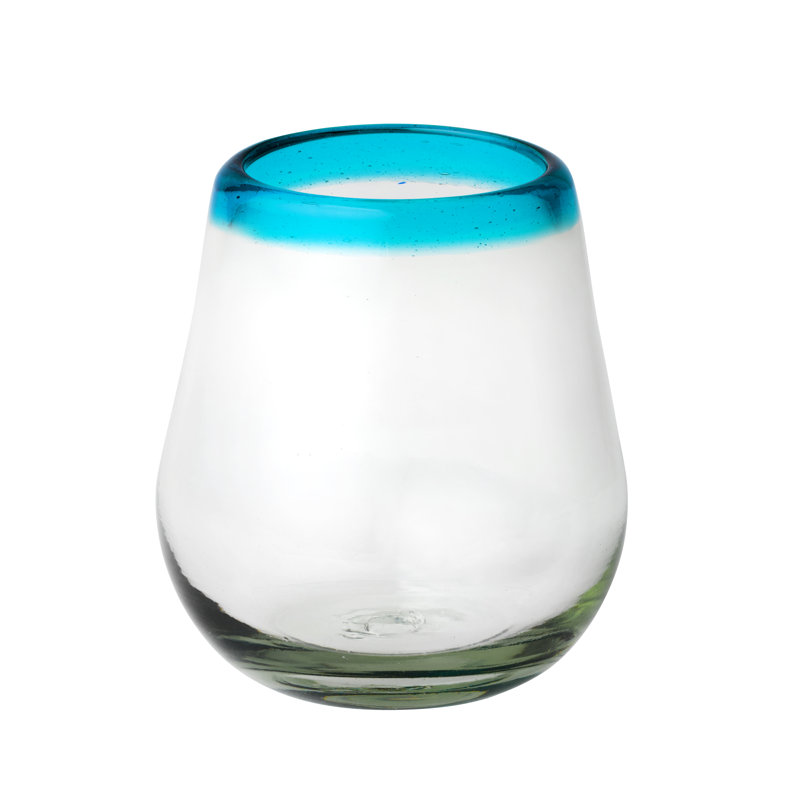 Verre à vin transparent sans pied, Turquoise