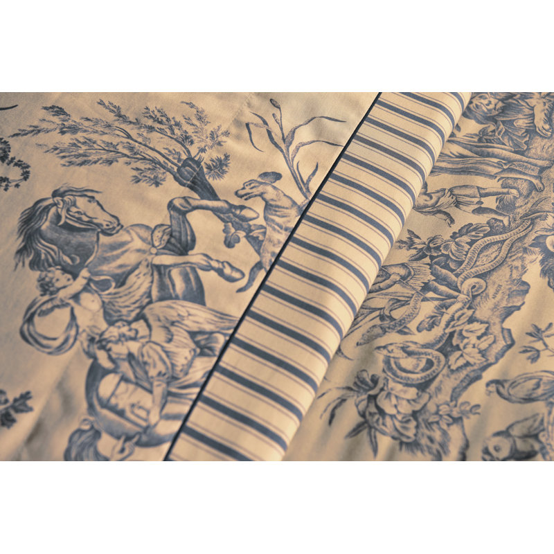 4 Continents marine blue on bronze ground Queen flat sheet, Queen