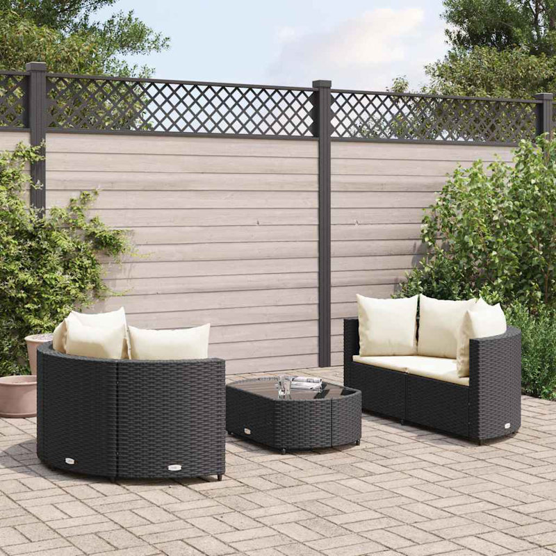 Ensemble de canapé de patio 5 pièces avec coussins en polyester Latitude Run®, Noir, noir, noir, noir, Noir, noir, noir, noir