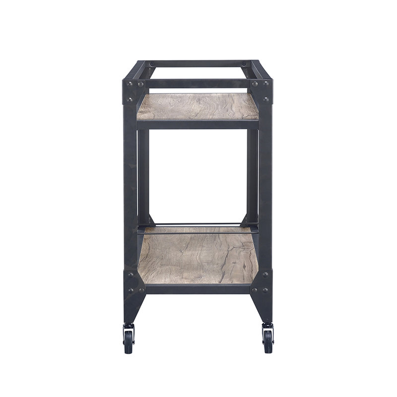 Rustic And Efficient 2-Shelf Serving Cart With Stemware Rack Mobility Function Rectangular Industrial Functional Shelves Wine Storage Facility