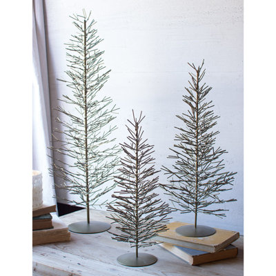  Antique Brass Wire Trees Set Of 3 – 30" H Decorative Gold Holiday Accent Display